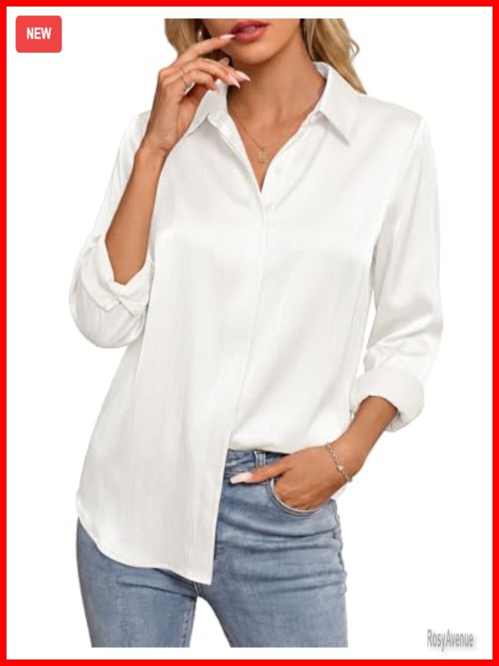 Womens Silky Satin Button Down Shirt Long Sleeve Work Blouse